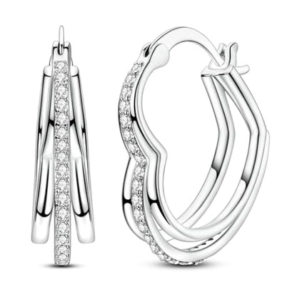 NARMO 925 Sterling Silver Earrings for Women Hypoallergenic Hoop Earrings - color: Stacked Love