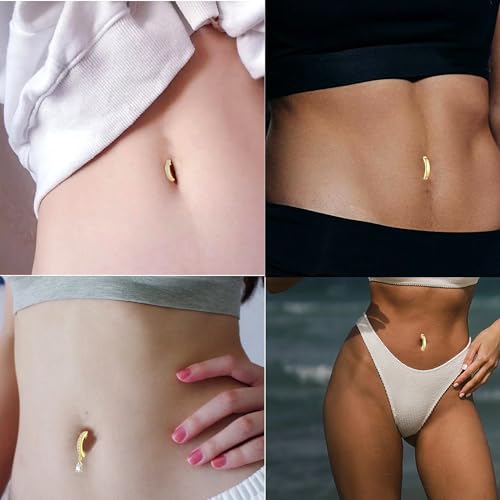 TIANCI FBYJS 3pcs G23 Titanium Pink Belly Button Rings Internally Threaded 10mm Clicker Reverse Curved Hoop Navel Barbell Piercing Jewelry CZ Belly Rings for Women Men - color: gold set5