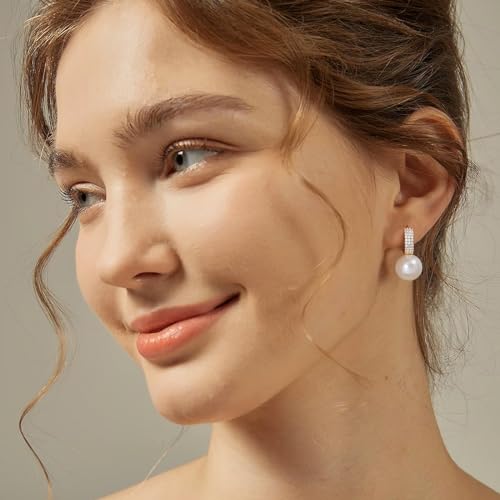 Pearl Earrings for Women 14K Gold Plated Hypoallergenic Pearl Earrings 5A Cubic Zirconia Dangle Earrings Elegant Jewelry - color: 6-Gold