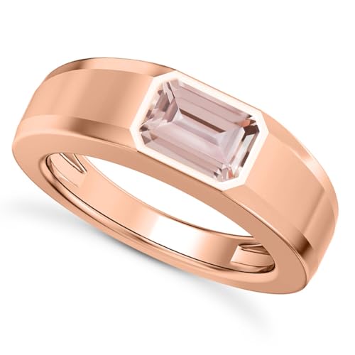 1CT - 3CT Gemstone Signet Pinky Ring - Emerald Cut Gem Pinky Ring White Yellow Rose 10K 14K 18K Gold Sterling Silver Mens Gem Signet Rings for Anniversary Fathers Day - style: Morganite