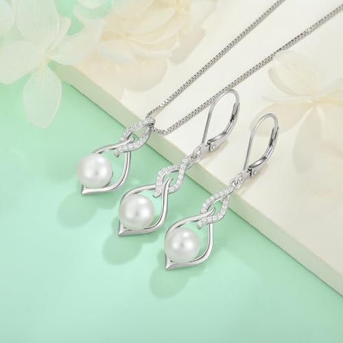 STARCHENIE 925 Sterling Silver Infinity Pearl Necklace for Women | 8mm Freshwater Cultured Pearl, 925 Sterling Silver 18"+2" Chain, Christmas Mother's Day Jewelry Gift for Mom, Sister, Friend - color: Silver