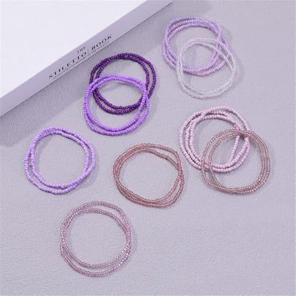 18Pcs Boho Stackable Beaded Bracelets for Women Colorful Handmade Multilayered Rice Beads Anklets Set Summer Beach Bohemian Jewelry Gift - color: Style 2 Purple