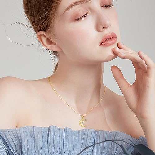 Moissanite Moon and Star Necklace 925 Silver Birthstone Gifts for Women | Sterling Silver Sun and Moon Pendant Elegant Jewelry Birthday Gifts for Wife Mom - color: A1:Moon and Star-Moissanite
