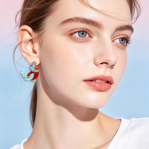Cute Acrylic Tropical Fish Earrings Creative Parrot Hornbill Drop Dangle Earrings Stylish Animal Statement Earrings Daily Wear Jewelry for Women - color: Red Bird