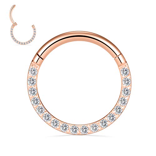 GAGABODY Septum Ring 16 Gauge Earrings Daith Jewelry Surgical Steel Hinged Nose Rings Nose Hoop Cartlidge Earring Hoop Helix Rook Piercing Jewelry - color: Style1:1pc Rose Gold-Clear CZ