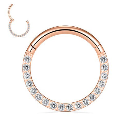 GAGABODY Septum Ring 16 Gauge Earrings Daith Jewelry Surgical Steel Hinged Nose Rings Nose Hoop Cartlidge Earring Hoop Helix Rook Piercing Jewelry - color: Style1:1pc Rose Gold-Clear CZ