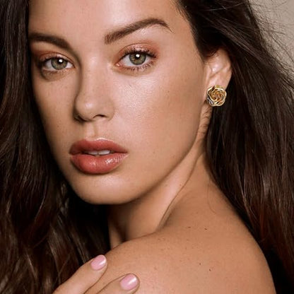 Jean Beau Chunky Gold Stud Earrings for Women Trendy Gold Plated Dangle Drop Prom Birthday Fashion Office Jewelry Gift - color: Rose