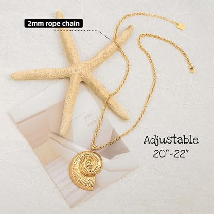 18k Gold Plated Chain Link Necklace for Women, Baroque Pearl/Compass Pendant Necklace - color: Nautilus shell