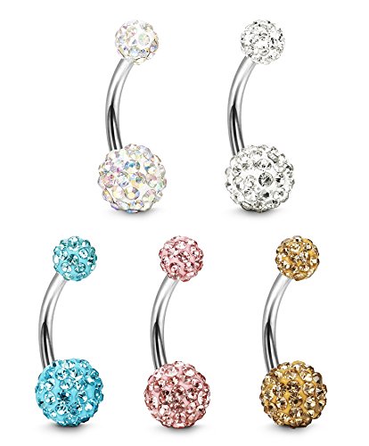 FIBO STEEL 5 Pcs 14G Stainless Steel Belly Button Rings Navel Barbell Body Jewelry Piercing - style: Style B