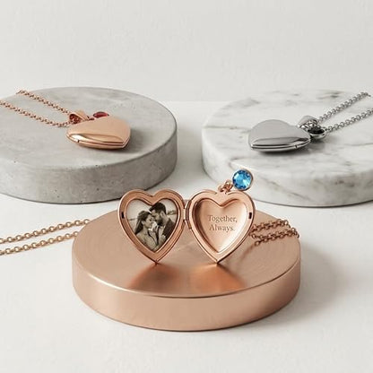 Twenty&Sixty Personalized Heart Locket Necklace for Women, Girl, Kids, Holds Pictures, Birth Flower Personalized & Engraved Picture Locket Necklace Gold/Silver/RoseGold