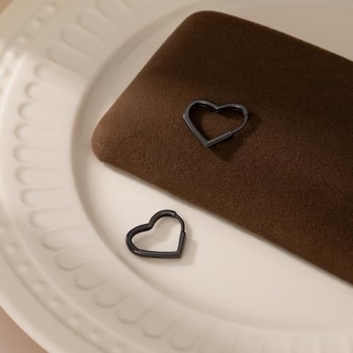 Reffeer Solid 925 Sterling Silver Heart Earrings Hoop Minimalist Sleeper Huggie Earrings For Women - color: D-VBlack