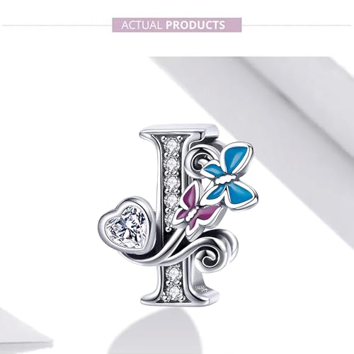 S925 Silver Butterfly Initial Letter Charms Fit for Pandora Charms Bracelets and Necklace Alphabet Bead Charms Jewelry Gifts for Women - color: I