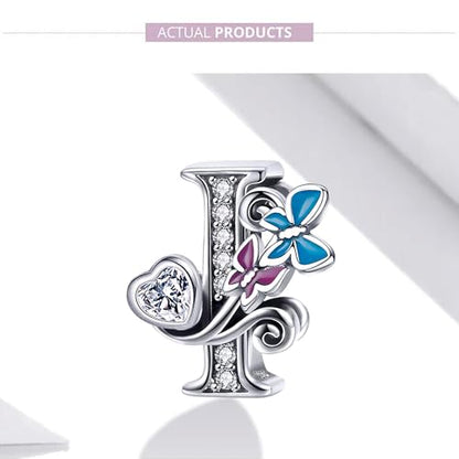 S925 Silver Butterfly Initial Letter Charms Fit for Pandora Charms Bracelets and Necklace Alphabet Bead Charms Jewelry Gifts for Women - color: I