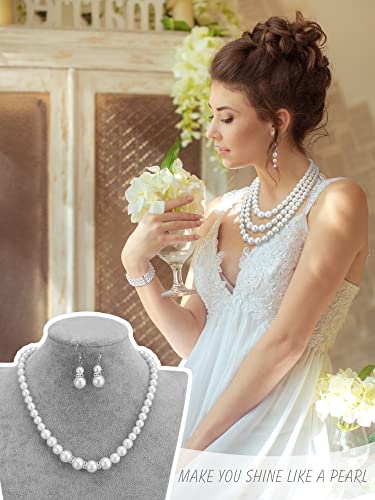 BBTO 8 Pcs Pearl Necklace and Earring Set for Women Faux Pearl Bracelet Costume Jewelry Set for Wedding Bridal Shower Party - style: Elegant Style