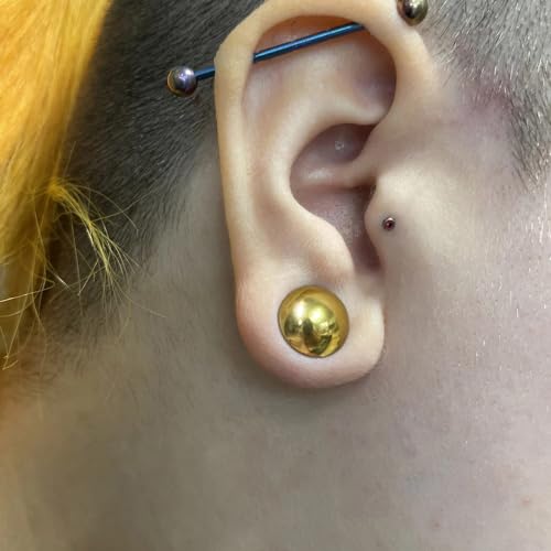 Casvort 2 PCS Hypoallergenic 0G-1" Cute Timeless Smooth Ball Screw Ear Gauges 316 Surgical Stainless Steel Fashion Ear Gauges Earrings Expander Women Piercing Body Jewelry - color: Gold, size: 10 mm