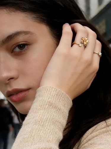 Anxiety Rings for Women – Adjustable Flower Spinner Ring, Daisy & Sunflower Fidget Ring, Gold Plated Calming Jewelry - style: Style 02