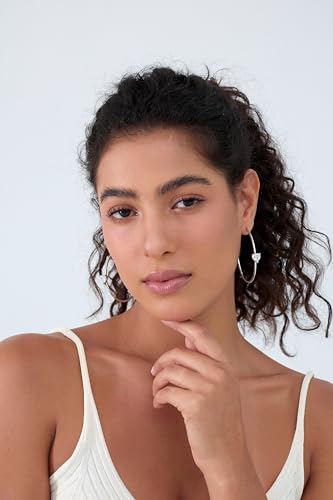 Large Gold Hoop Earrings for Women 14k Gold Plated with 925 Sterling Silver Post Big Open Hoops Earrings Trendy Cubic Zirconia Heart Hoop Earrings Jewelry Gifts for Women - color: silver 50mm
