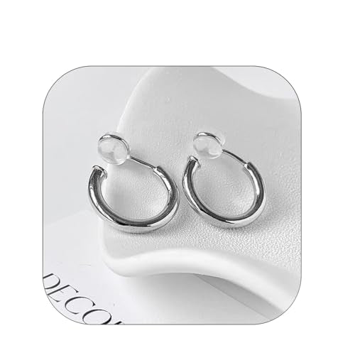 Gold Hoop Earrings for Women Clip On Earrings Dainty Gold Huggie Hoop Earrings for Women Small Trendy Jewelry Gift Non Tarnish - color: silver