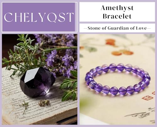 Carnelian Bracelet - Stone of Luck,Stretch Natural Stone Crystal Beads Jewelry Gifts for Women Men Unisex - color: Amethyst-Guardian of Love, size: 8mm