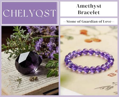 Carnelian Bracelet - Stone of Luck,Stretch Natural Stone Crystal Beads Jewelry Gifts for Women Men Unisex - color: Amethyst-Guardian of Love, size: 8mm