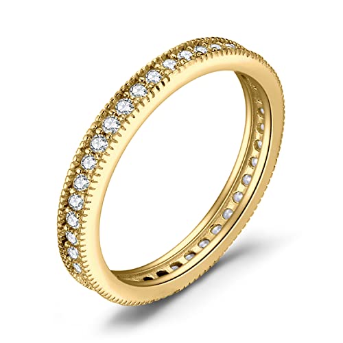 JewelryPalace 14K Gold Plated 925 Sterling Silver Rings for Women, Cubic Zirconia Promise Rings for Her, Stackable Wedding Bands Rings for Women Set Size 4-12 - color: K-1Pc-Eternity-Yellow Gold Plated