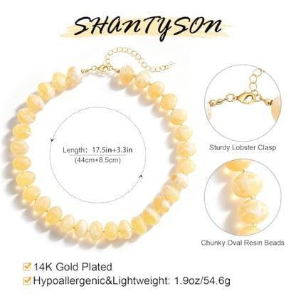 Colorful Chunky Beaded Necklaces for Women Multicolor Large Round Resin Beads Collar Necklace Boho Trendy Statement Chokers Y2K Summer Beach Jewelry - color: Beige-Oval