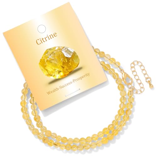 Turquoise Natural Stone Necklace for Women 4mm Handmade Crystal Choker Bead Necklace Gemstone Necklace Healing Crystal Jewelry for Women - color: Citrine, size: 4mm