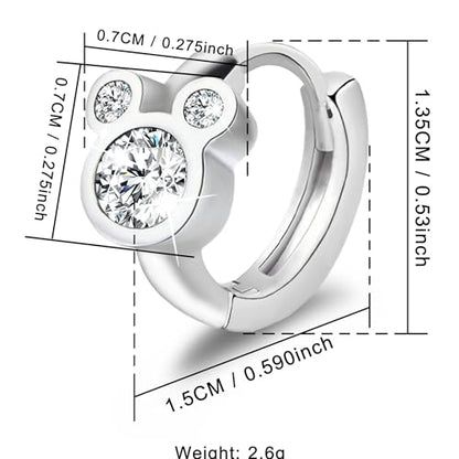 Sterling Silver Trendy Mouse Earrings Huggie Hoop Cubic Zirconia Dainty Earring White Gold Plated Hypoallergenic Jewelry Fashion Birthday Gift for Women