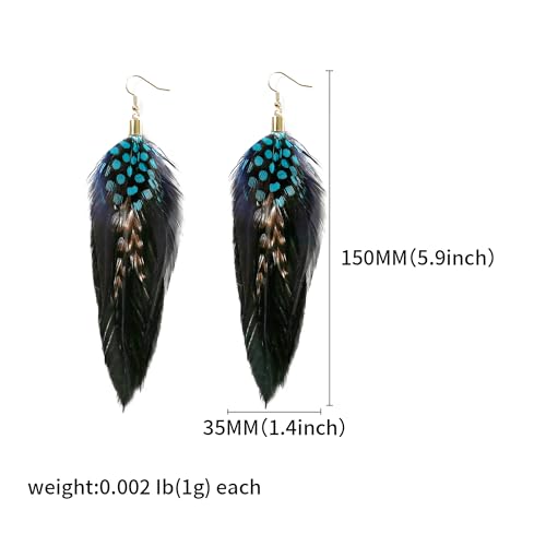 Bohemian Feather Dangle Earrings for Women with Shell Beads Long Tassel Design Drop Earrings - style: Style-Blue
