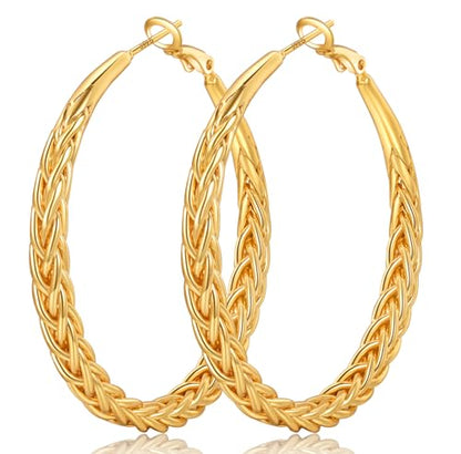 Senteria 925 Sterling Silver Post Twisted Hoop Earrings for Women 30-50MM | Hypoallergenic Large Silver Hoop Earrings for Women,Lightweight Thick Weave Braid Hoops,Nickel Lead-Free for Sensitive Ears - color: 50MM Gold