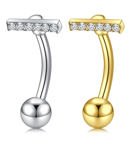 QWALIT Belly Button Ring Silver Gold Belly Rings Surgical Stainless Steel Belly Button Rings for Women Belly Button Piercing Jewelry Hypoallergenic Dangle Belly Button Ring Clicker Belly Ring Dangling - style: D1-T shape