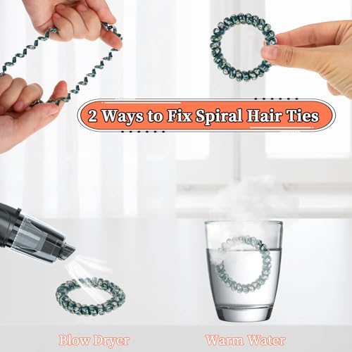 JJUNW 5 PCS Spiral Hair Ties - No Damage, No Crease, Large Elastic, Waterproof Ponytail Holders for Thick & Thin Hair (Color B)