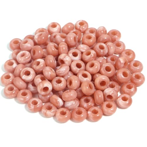 150PCS 14x8mm Peach Pink Acrylic European Large Hole Rondelle Spacer Beads with Storage Box, Loose Beads for Bracelet Necklace Earring Hair DIY Jewelry Making - color: Peach Pink