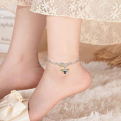 YAFEINI Anklet Bracelets for Women Girls Sterling Silver Hummingbird/Dragonfly/Butterfly Link Chain Anklets Jewelry Gifts - color: Layered bee anklets