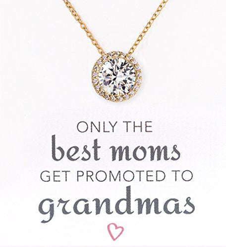 A+O Gift for Mom, Aunt, Grandma - Solitaire Halo Necklace in Gold, Rose Gold, Silver - style: GRANDMA, Gold