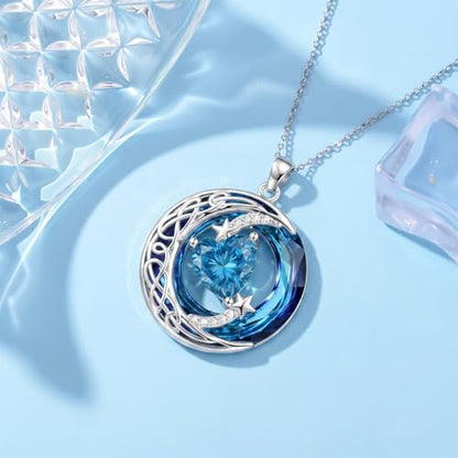 Birthstone Necklace for Women Crystal Moon and Star Pendant White Gold Celtic Moon Jewelry Birthday Graduation Gifts for Wife Her - style: Moon-12
