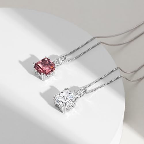Michooyel S925 2ct Cubic Zirconia/Morganite Asscher Cut Pendant Necklace Sterling Silver Gemstone Necklace for Women - color: Morganite