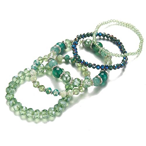 Noessla Beaded Boho Stretch Bracelet Colorful Stackable Crystal Beads Bracelets Trendy Costume Jewelry Mothers Day Gifts for Women - color: 21-Green