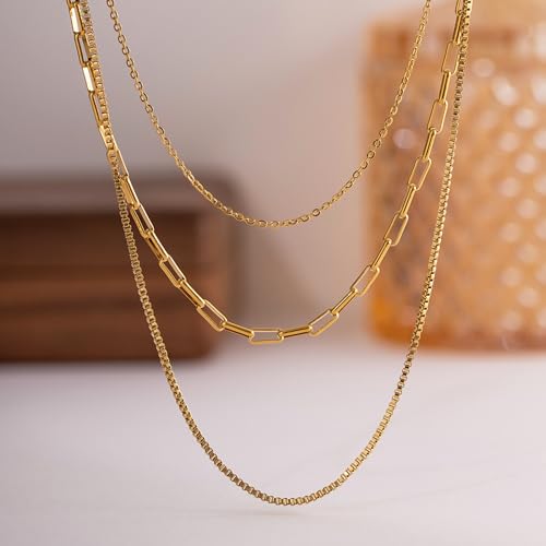 Layered Gold Necklaces for Women14K Gold Planted Non Tarnish | Cuban, Herringbone,Figaro,Paperclip Chain Layering Stack Choker Necklace , Trendy Jewelry Gift for Women - color: G