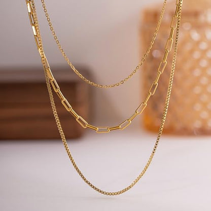 Layered Gold Necklaces for Women14K Gold Planted Non Tarnish | Cuban, Herringbone,Figaro,Paperclip Chain Layering Stack Choker Necklace , Trendy Jewelry Gift for Women - color: G