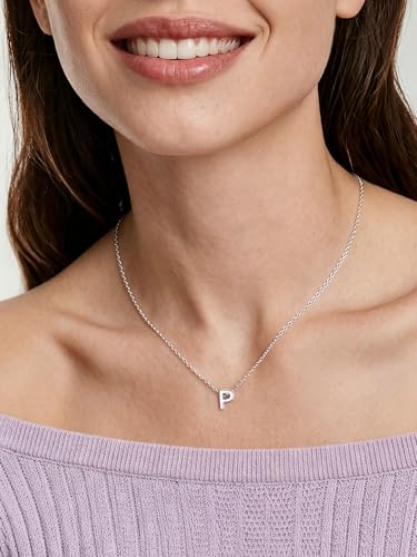 ChicSilver 925 Sterling Silver Initial Necklace for Women Dainty Letter Jewelry Personalized Gift - style: 16.P
