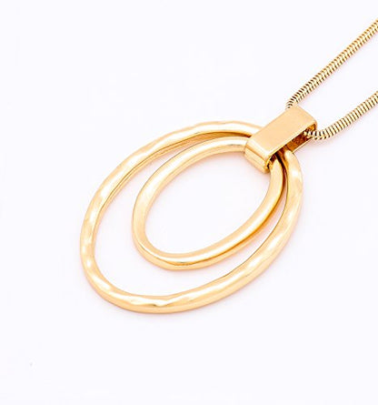 NVENF Long Sweater Chain Double Circle Pendant Necklace Bold Snake Chain Women Statement Necklace - color: B Gold-tone