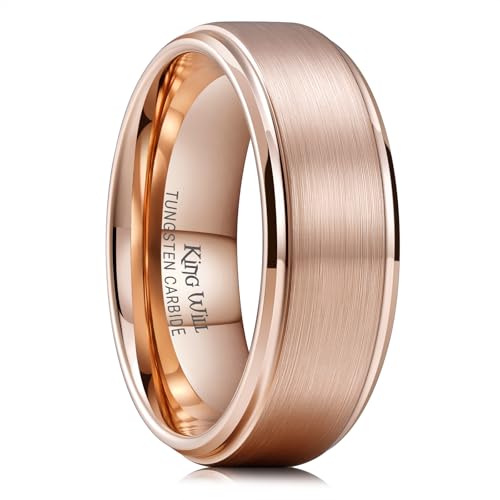 King Will Classic Tungsten Wedding Band for Men, 6/7/8/9/10mm Widths, Polished Finish Step Edge Matte Rings Comfort Fit - color: C-rose gold 8mm