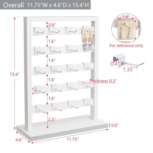 Ikee Design 5 Tiers Free Assemble Wooden Jewelry Display Rack with 20 Removable Metal Hooks,Earring Card Display Stand,Jewelry Organizer,Bracelet Organizer,Keychain Display Stand,Wash White | Wooden 5 Tiers Jewelry Display Rack with Hooks: Comes with 20 r