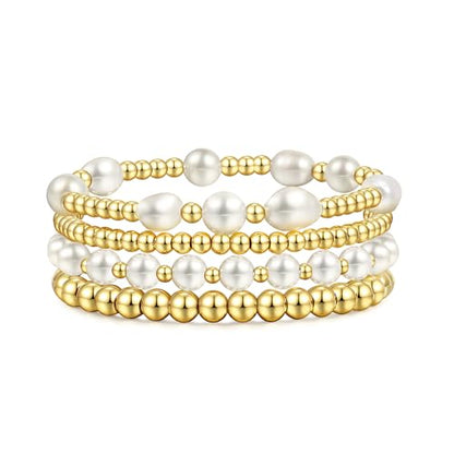 Badu Gold Beaded Bracelets for Women Boho Crystal Multiple Layered Stackable Wrap Bangle Set Paperclip Chain Trendy Jewelry - color: Gold-4Pcs-Pear