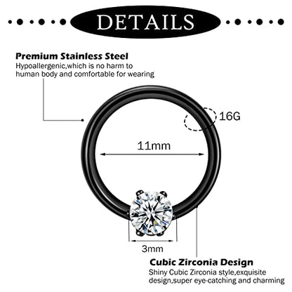 ONESING 20-30 Pcs Septum Rings 16G Septum Jewelry - Surgical Steel Piercings Horseshoe Helix Daith Smiley Tragus Lip Rings Nose Hoop Hinged Seamless Piercing Jewelry for Women Men - color: Color-A-16G-10mm