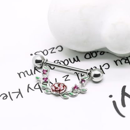2pcs 14G Nipple Rings Flower Nipple Bars Surgial Steel 316L Nipple Piercing Jewelry Heart Nipple Barbell for Women - color: ROSY