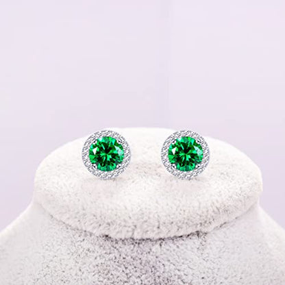 YOQUCOL Bright 8MM,10MM Cubic Zirconia Crystal Stud Earrings Round Pierced Earrings For Women - color: 8MM-Green