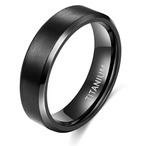 TIGRADE Titanium Rings 4MM 6MM 8MM 10MM Wedding Band in Comfort Fit Matte for Men Women Size 3-15 - color: black 6mm