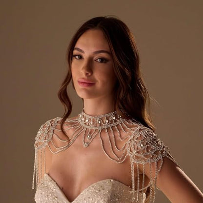 STONEFANS Bridal Rhinestone Shoulder Necklace Body Collar Jewelry Luxury Tassel Crystal Shoulder Harness Chain Wedding for Women - style: Fashion3